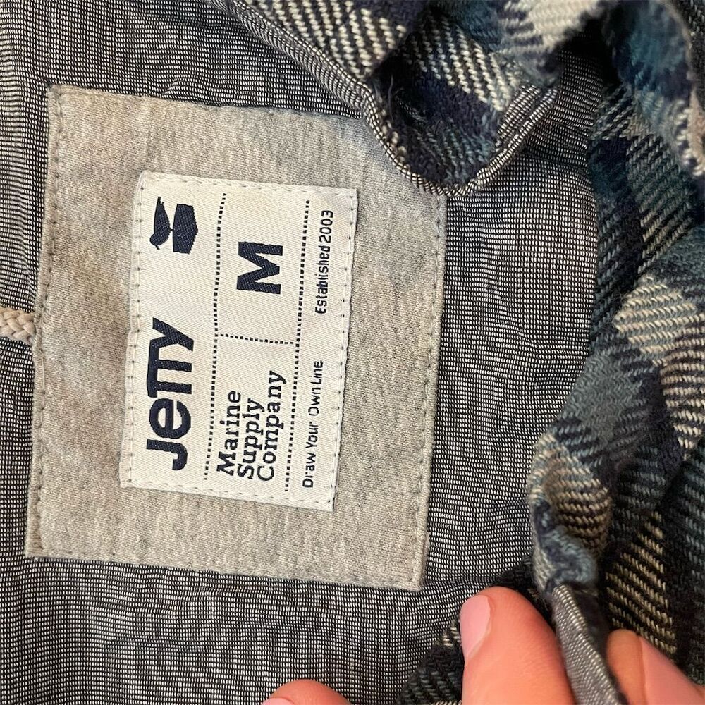 Men's Navy and Gray Plaid Button-Down Shirt - Picture 5 of 7